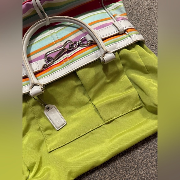 Coach Hampton Multicolor Canvas White Leather Trim Stripes Satchel Tote Bag - Picture 4 of 8